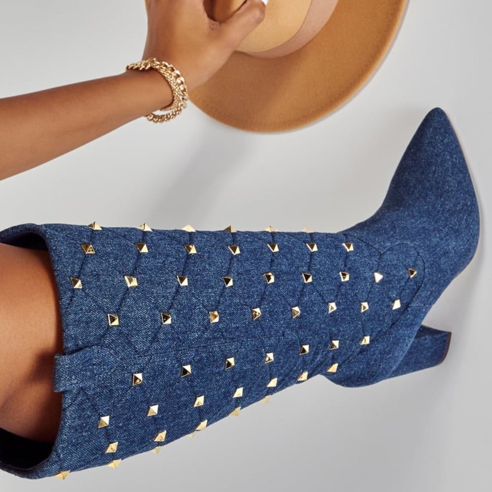 SHOE DAZZLE EMELIA HEELED BOOT DARK DENIM STUDDED size 11 NIB
